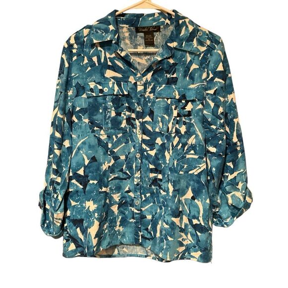 Brandon Thomas Floral Top Size Medium Blue & White - Picture 1 of 5